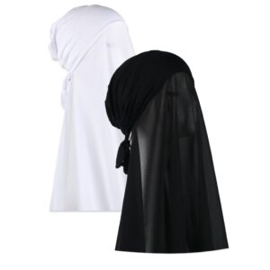 حجاب للنساء مع رباط خلفي من الشيفون الفوري، حجاب ناعم من الشيفون بلون سادة للنساء المسلمات من قطعتين