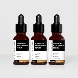 سيروم نمو شعر المتطور 3% ريدينسيل + 4% اناجين + 3% بايكابيل + 1% كابيليا لونجا وإكليل الجبل والبيوتين ومستخلص الأرز، سيروم للتحكم في نمو الشعر وتقليل تساقطه للنساء والرجال من بير اناتومي 30 مل، 3 قطع