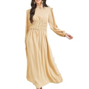 فستان ماكسي بقصة ايه لاين ورقبة عالية وتفاصيل على الخصر للنساء من ستايلي