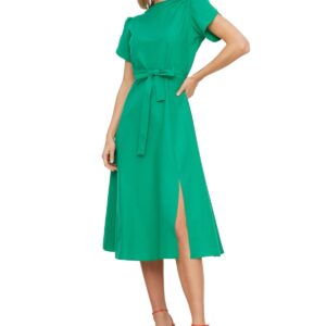 فستان متوسط الطول منسوج بأكمام مفتوحة وحزام للنساء TWOSS22EL0115 من ترنديول، لون أخضر