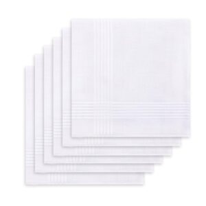 6 قطع مناديل للرجال من القطن الناعم بنسبة 100%، ابيض سادة مع مجموعة كبيرة مخططة كلاسيكية كبيرة الحجم (16 انش × 16 انش)