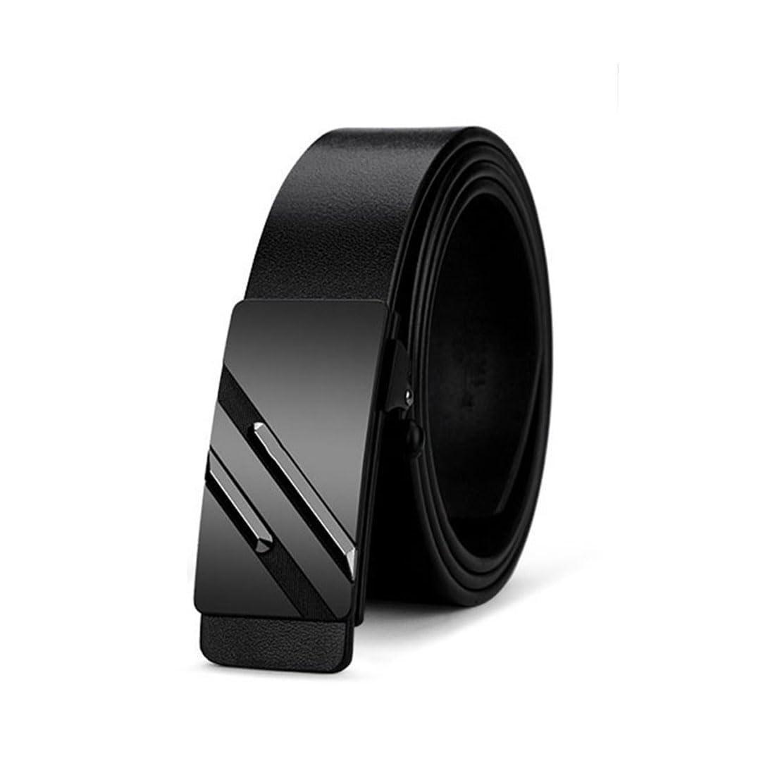 51lewtZ5QYL لينجي حزام للرجال بسقاطة من الجلد الطبيعي، تم قصه لملاءمة دقيقة، تصميم بدون مجهود (115 سم)، أسود