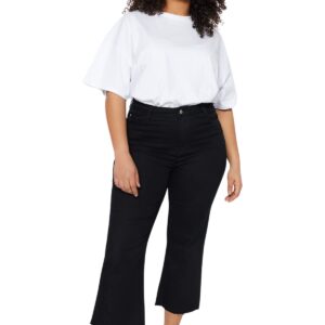 ترنديول بنطلون جينز نسائي اسود بدون لون بخصر مرتفع وساق منخفضة وقصيرة الساق TBBSS23AR00014 مقاس كبير (عبوة من قطعة واحدة)