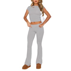 طقم صيفي للتمارين الرياضية للنساء من لاكين بيبي، مكون من قطعتين، بلوزة بأكمام قصيرة وسروال يوجا واسع بخصر قابل للطي من الأعلى، بدلة رياضية Y2k