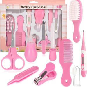 تيكزون مجموعة العناية بالاظافر الكهربائية للاطفال مكونة من 10 قطع - امنة وصامتة لحديثي الولادة والرضع والاطفال الصغار - مع ضوء LED وتشذيب اظافر و6 وسادات للبرد وقص وشنطة تخزين (بينك)