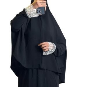 إسدال للصلاة من إسدال، مصنوع من القطن، بتصميم دانتيل مربعات، طقم من قطعتين