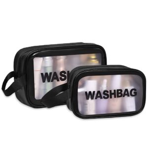 شنطة مكياج كبيرة فاخرة من بلاستيك بي في سي مقاومة للماء بخطاف للنساء منظم سفر لتخزين الغسيل ومستحضرات تجميل وأدوات الزينة وإكسسوارات الحمام ومجموعة العناية الشخصية ارهيتوس طقم 2 أسود