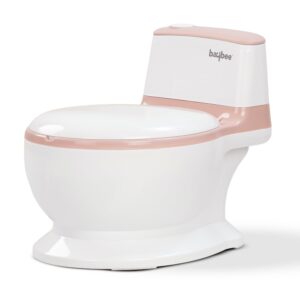 كرسي مرحاض لاسو بطابع غربي للأطفال من بايبي، تدريب على استخدام النونية مع قاعدة مضادة للانزلاق، واقي من الرذاذ مع موسيقي ووسادة، من سن 2-5 سنوات (وردي)