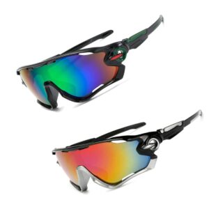 نظارات شمسية رياضية واقية من الاشعة فوق البنفسجية للرجال والنساء، نظارات ركوب الدراجات للجري والقيادة والجولف وصيد السمك والانشطة الخارجية (قطعتان)، أحمر