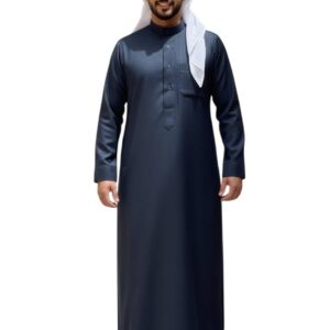 جلابية رجالية للشتاء عبايه للرجال شتويه بياقة واقفة مع أزرار أمامية وجيب صدر خامه كتان ألوان متعددة