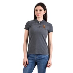 تي شيرت بولو بشعار أسد للنساء من جيوردانو، رمادي