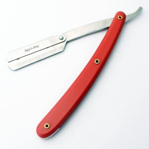 ماكينة حلاقة احترافية بحافة مستقيمة - اداة حلاقة كلاسيكية قابلة للطي للرجال والنساء | مثالية لصالونات الحلاقة والعناية الشخصية | حامل شفرات من الستانلس ستيل (احمر 730)