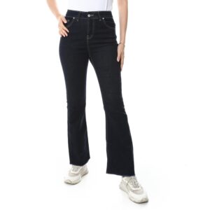 بنطلون جينز بقصة واسعة وخصر مرتفع للنساء، لون دينيم داكن بنمط قصة بوت كلاسيكية-19381