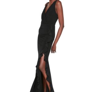 فستان سهرة طويل أنيق محبوك بتفاصيل من الأحجار السوداء للنساء TPRSS23EL00509 فستان سهرة وفستان تخرج من ترنديول