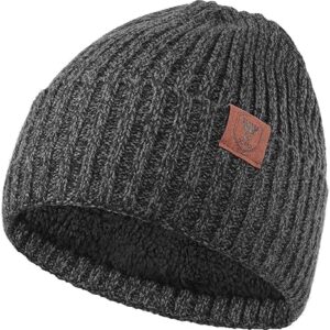 قبعة شتوية محبوكة من الصوف القطبي الحراري للرجال والنساء، قماش اكريليك ناعم ودافئ، قابلة للتمدد، مقاس واحد، مثالية للطقس البارد والرياضات الخارجية والارتداء اليومي (رمادي)