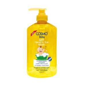 غسول الجسم 3 في 1 من كوزمو بيبي كير 1000 مل للبشرة الحساسة، خالي من الكبريتات والبارابين والفثالات والاستخدام اليومي لجميع انواع البشرة وحديثي الولادة والعناية ببشرة الطفل
