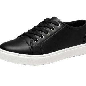 OG حذاء رياضي كاجوال اسود - حذاء انيق من الجلد الصناعي مع نعل مطاطي مانع للانزلاق للارتداء اليومي والمدرسة