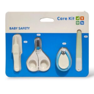 مجموعة العناية الاولية للاطفال من 4 قطع عالية الجودة بالاظافر وحديثى الولادة مقص وقصافة اظافر ومبرد للاظافر مع منظف لانف واذن الاطفال ازرق × ابيض