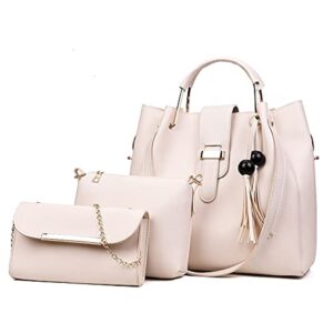 مجموعة شنط يد وشنطة للنساء من ان بي - 3 قطع بتصميم عصري بشراشيب ومقبض علوي كتف ساتشيل بني