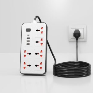 Power Strip Extension Cord With Surge Protection And 10 Meters Cord,Has 6 International Universal Sockets,3 USB And 1 Type C Ports.Wall Mountable Power Strip Extension Cord For Home,Office