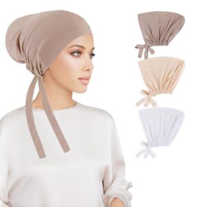 مجموعة اغطية/بطانة عصرية ملتفة للارتداء تحت الحجاب الاسلامي للنساء من جودرن، من قماش الجيرسي بلون موحد مع شريط راس وربطة قابلة للتعديل للنساء والفتيات، 3 قطع