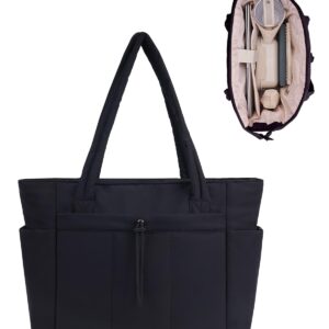 شنطة يد كبيرة توت متعددة الجيوب للنساء بسحاب بسعة كبيرة وجيب للابتوب مقاس 15.6 انش وجيب زجاجة مياه سعة 40 اونصة للعمل والمدرسة والسفر والتسوق والاستخدام اليومي، اسود