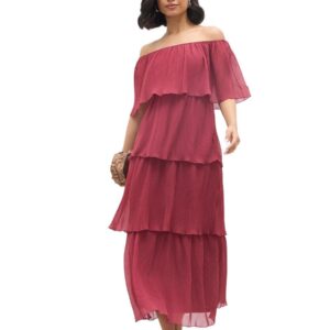 فستان ماكسي سادة مكشوف الكتفين متعدد الطبقات للنساء من ستايلي