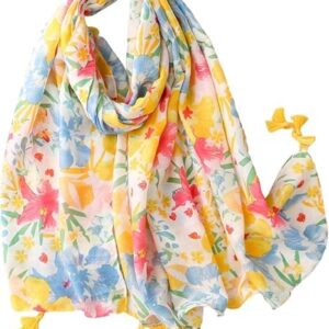 وشاح حجاب للنساء بتصميم زهور استوائية مع شراشيب ناعمة وجيدة التهوية من نالاكال، شال بوهو عصري مناسب للربيع الى الشتاء، هدية للمناسبات الخاصة (زهور استوائية، 70.8 × 35.4 انش)