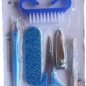 مجموعة مانيكير وباديكير للنساء مكونة من 6 قطع، مجموعة العناية بالاظافر من الستانلس ستيل، فرشاة اظافر، مقص، ملمع للاظافر، مزيل الزوائد اللحمية وملقط، المحمولة لون لبنى