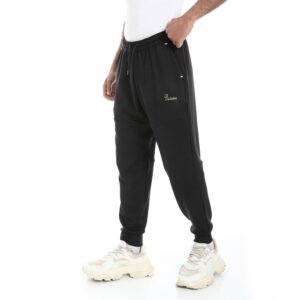 بنطلون رياضي للرجال من بافون بلون اسود باستك عند الخصر ورباط