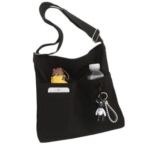 شنطة كبيرة توت تحمل على الكتف مصنوعة من قماش قطني بتصميم لطيف مناسب للجامعة والعمل والتسوق واليوغا والنزهات والسفر للنساء لينجي, أسود