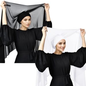حجاب شيفون فوري للنساء مع مغناطيس مدمج ومخيط تحت غطاء الرأس تحت الوشاح، قطعتان
