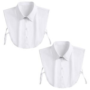 طوق قطني مزيف قابل للفصل للنساء، نصف قميص نصف بلوزة كاذبة، ياقة ديكي كاذبة للنساء، ابيض، قطعتين