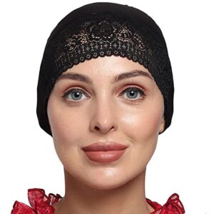 قبعة كوزي للنساء المسلمات من القطن الخالص بلون اسود سادة من روزي، غطاء تحت الحجاب، شريط راس | غطاء انبوبي للحجاب | وشاح للرأس للبنات