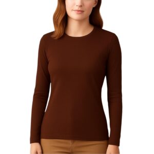 تيشرت نسائي بأكمام طويلة من خامة مريحة عصرية، مثالي للارتداء اليومي - بادى كم كلاسيك قطن للبنات والنساء من 50 ل 100 كيلو من ميزة