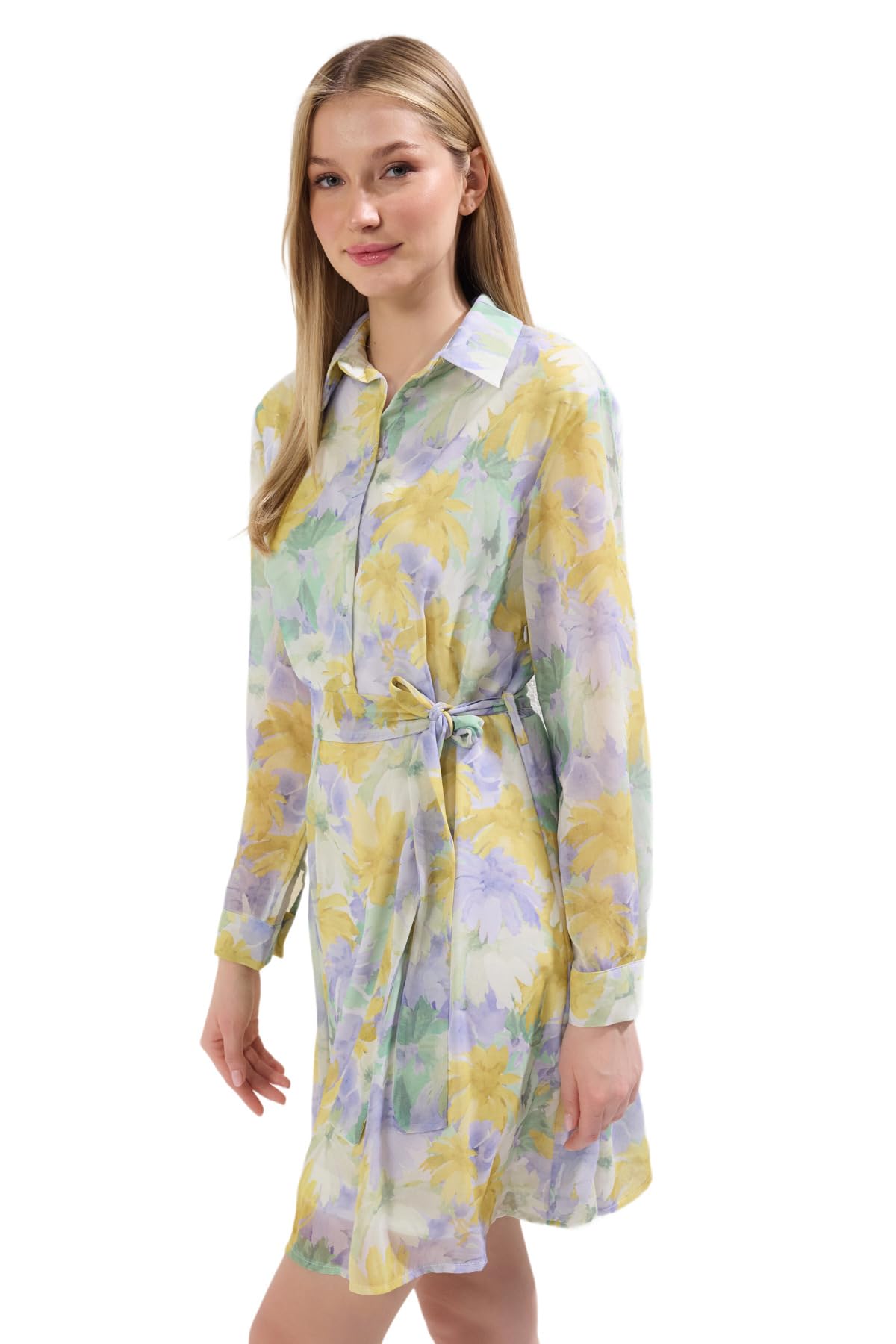 61-TDhieAkL ترنديول فستان قصير منسوج من الشيفون للنساء متعدد الالوان بحزام ونمط حيوانات وفتحة عند الخصر TWOAW25EL00161