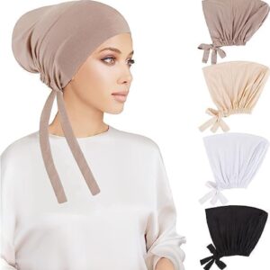 قبعة حجاب للنساء من بوليجو [4 قطع] قبعة اسلامية تحت الحجاب تحت الوشاح قبعة حجاب مع رباط اغلاق خلفي