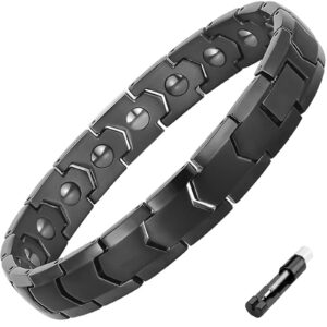 إسورة مغناطيسية للرجال، مصنوعة من الستانلس ستيل والهيماتيت، بلون أسود وتصميم كلاسيكي، مقاس 21.49 سم