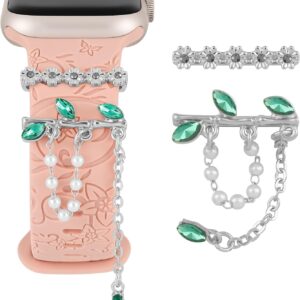 دلاية لسوار ساعة ابل، حلقات مزخرفة متوافقة مع ساعة ابل، اكسسوارات سوار جميلة محفورة بوهو لسلسلة اي ووتش 10 9 الترا اس اي 8 7 6 5 4 3 2 1 (بدون سوار)، فضي