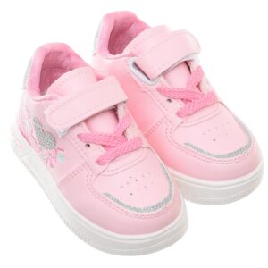 99.99 Baby Sneakers with Laces, Hook-and-Loop Strap, Side Embroidery, and Glitter Detail on Toe and Heel-Pink (23)