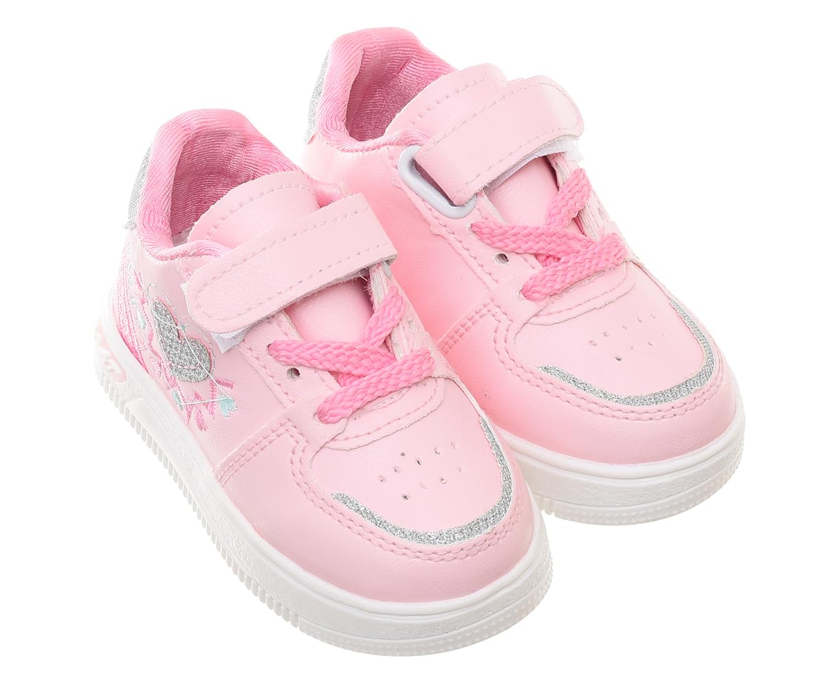 61-qGps4SaL 99.99 Baby Sneakers with Laces, Hook-and-Loop Strap, Side Embroidery, and Glitter Detail on Toe and Heel-Pink (23)