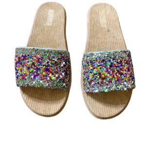 شبشب حريمى كرستال خروج وشبشب بيت لامع بفصوص لامعة - فلات وجلد طبي مريح الوان متعدده نعل طبى