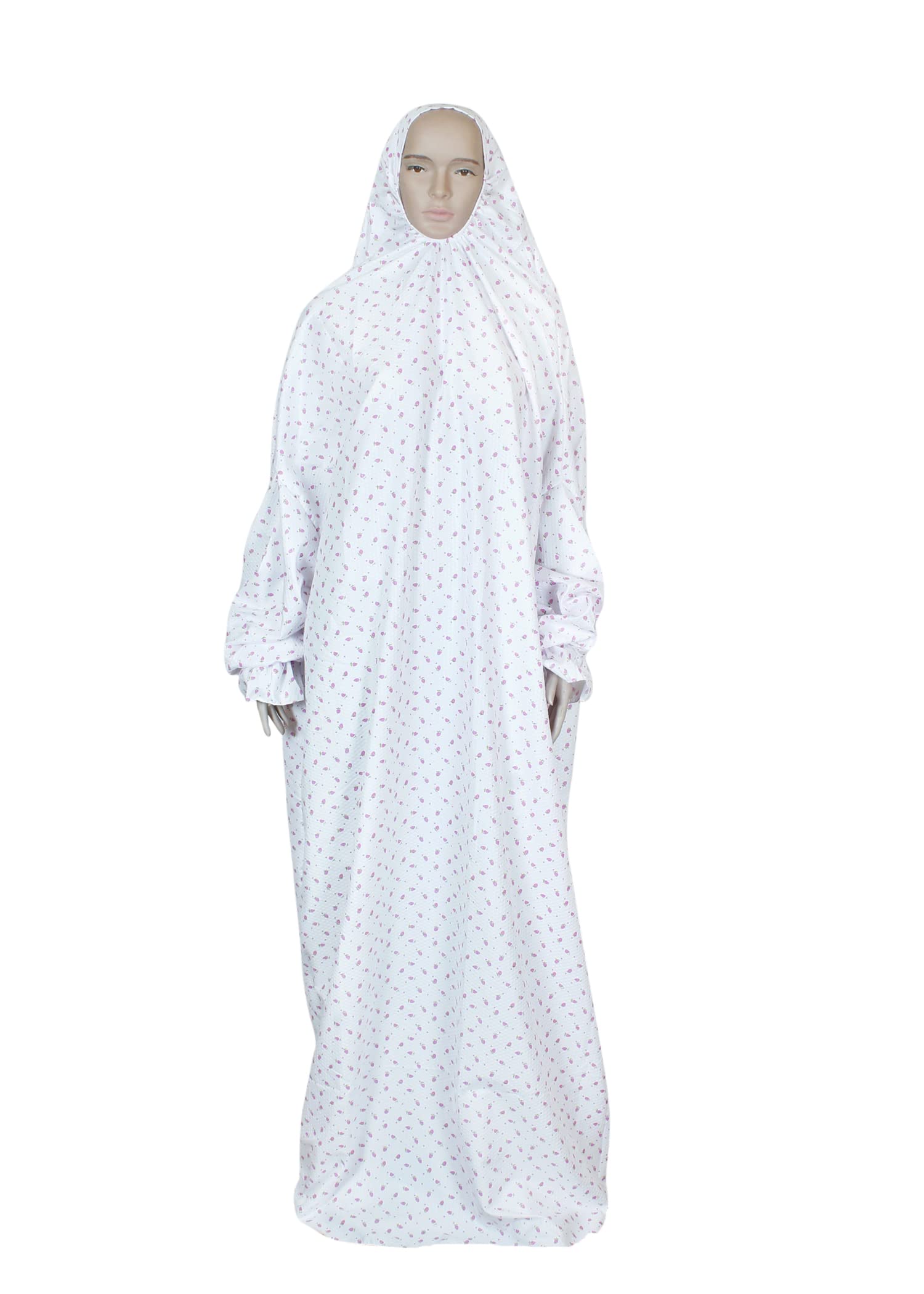 610w4fO0lJL طقم صلاة إسلامي للنساء من قطعة واحدة مكون من خمار صلاة ناعم وفستان، طقم عباءة وحجاب رأس بلون أبيض مزين بالزهور من سيتي روز (لون أزرق سماوي وأزرق)، مقاس واحد