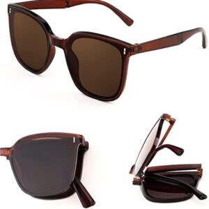 نظارة شمسية قابلة للطي للنساء والرجال نظارات مربعة وسهلة الحمل وعدسات حماية من الاشعة فوق البنفسجية 400 واقية الشمس مناسبة للصيف في الهواء الطلق والشاطئ والسفر ابيض S