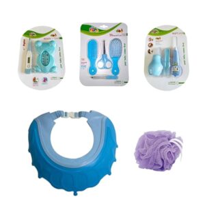 مجموعة العناية بالطفل من لا فروتا مشط وفرشاة شعر + مقص أظافر ومبرد + ترمومتر وميزان حرارة الماء وقبعة استحمام مطاطية وإسفنجة النايلون + بالأنف والأذن متعدد الألوان
