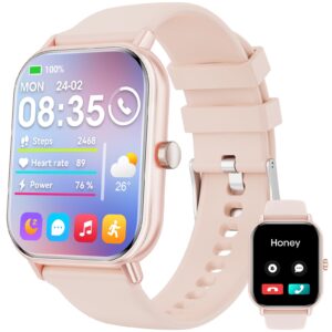 Smart Watch for Women Men, 1.85" HD Fitness Tracker with Bluetooth Call for Android iOS, 100+ Sport Modes, IP68 Waterproof, 24/7 Heart Rate/SpO2/Sleep/Stress Monitor(Pink,1.85)