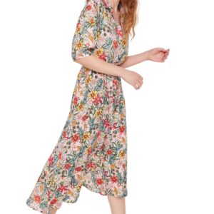 فستان فيسكوز منسوج متوسط الطول بحزام ونمط مشجر للنساء TWOSS20EL1559 من ترنديول (عبوة من قطعة واحدة)