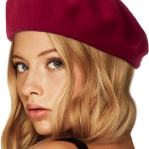 قبعة بيريه من الصوف بلون سادة بنمط فرنسي للتدفئة في الشتاء للنساء والفتيات من بوكيلا