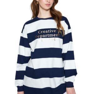 ترنديول قميص تونيك محبوك مخطط مطبوع بمقاس كبير للنساء TCTSS23UK00041 (عبوة من قطعة واحدة)