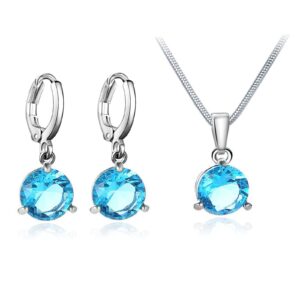 طقم مجوهرات مكون من عقد وقلادة على شكل قلب واقراط حجر الزركونيا المكعب للنساء mm أزرق سالاندا